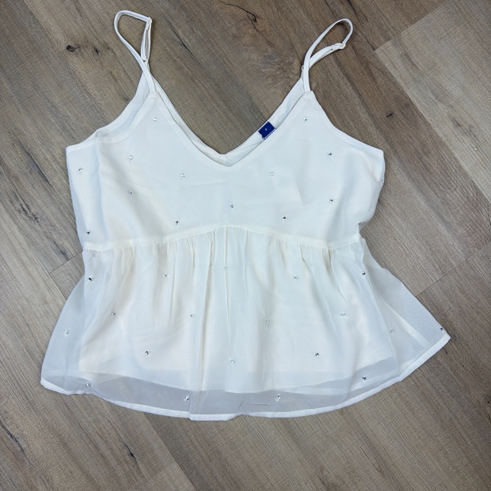 Old‎ Navy Cream Rhinestone Babydoll Cami Tank Top NWT Adjustable Straps Small